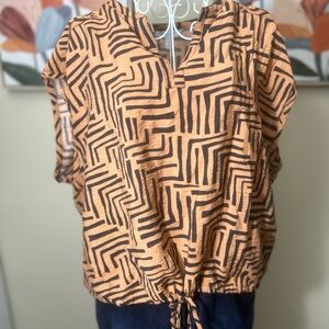 Nine West Orange and Black Geometric Blouse